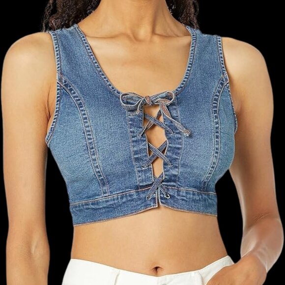 🦋True Religion Women's Lace Up Bra Top🦋 - Picture 1 of 5